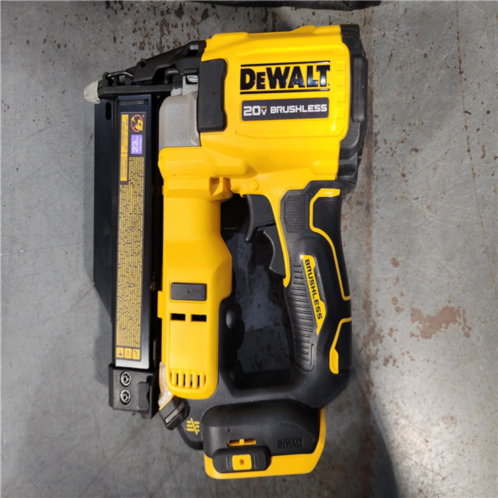 HOUSTON LOCATION - AS-IS DEWALT ATOMIC 20V MAX Lithium Ion Cordless 23 Gauge Pin Nailer Kit with 2.0Ah Battery and Charger