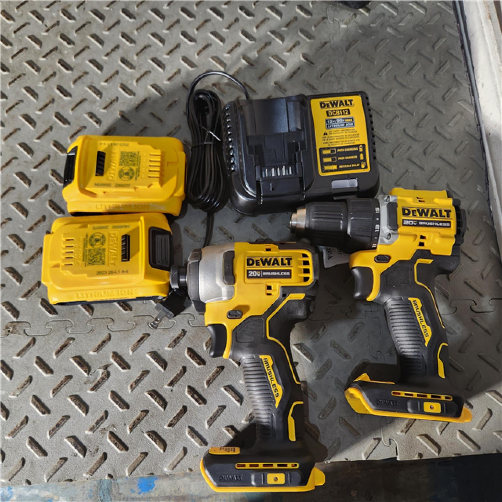 Houston location AS-IS DeWalt DCK225D2 ATOMIC COMPACT SERIES 20V MAX Brushless Drill Driver & Impact Driver 2.0Ah Combo Kit