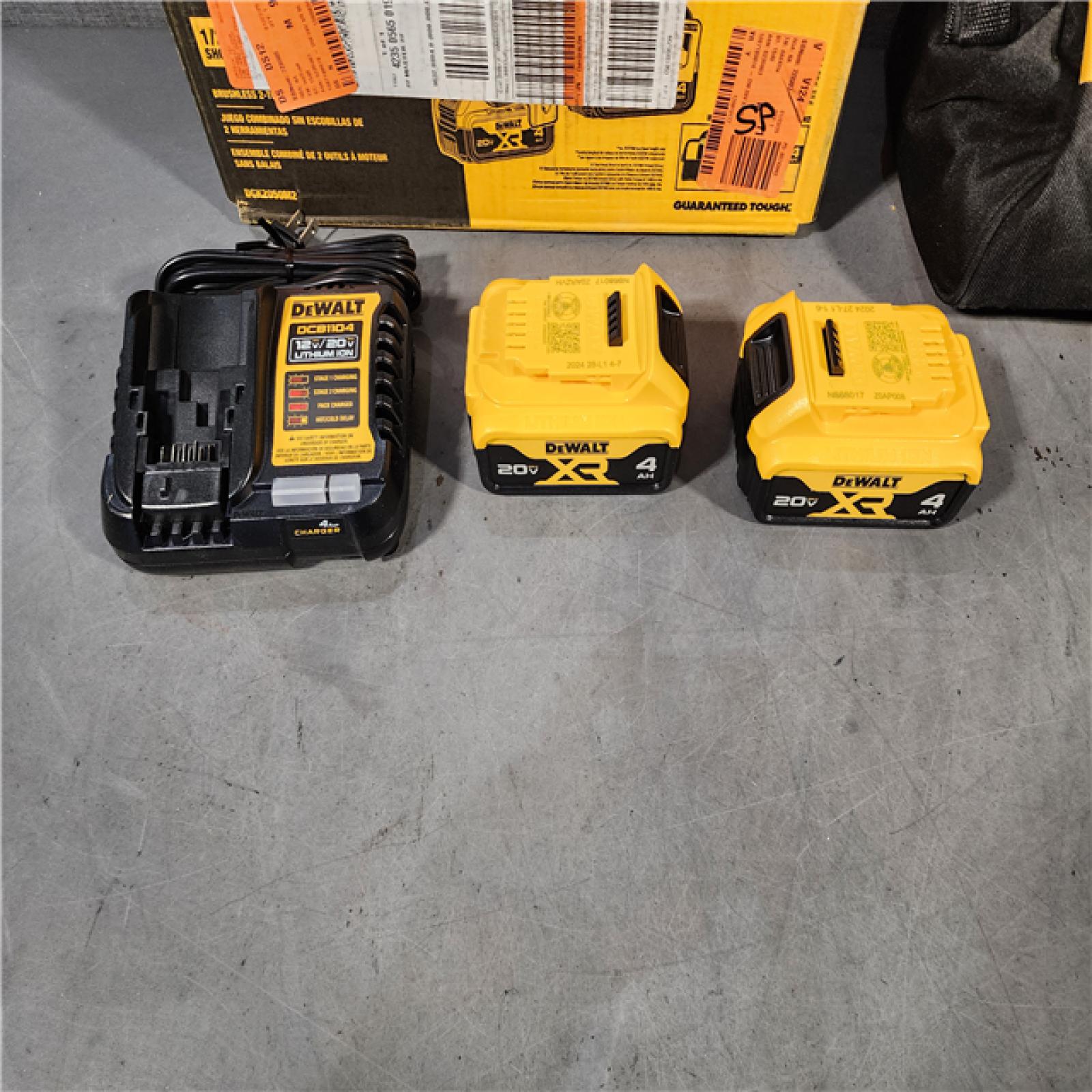 HOUSTON LOCATION - AS-IS DEWALT 20V MAX XR Hammer Drill and ATOMIC Impact Driver 2 Tool Cordless Combo Kit with (2) 4.0Ah Batteries, Charger, and Bag