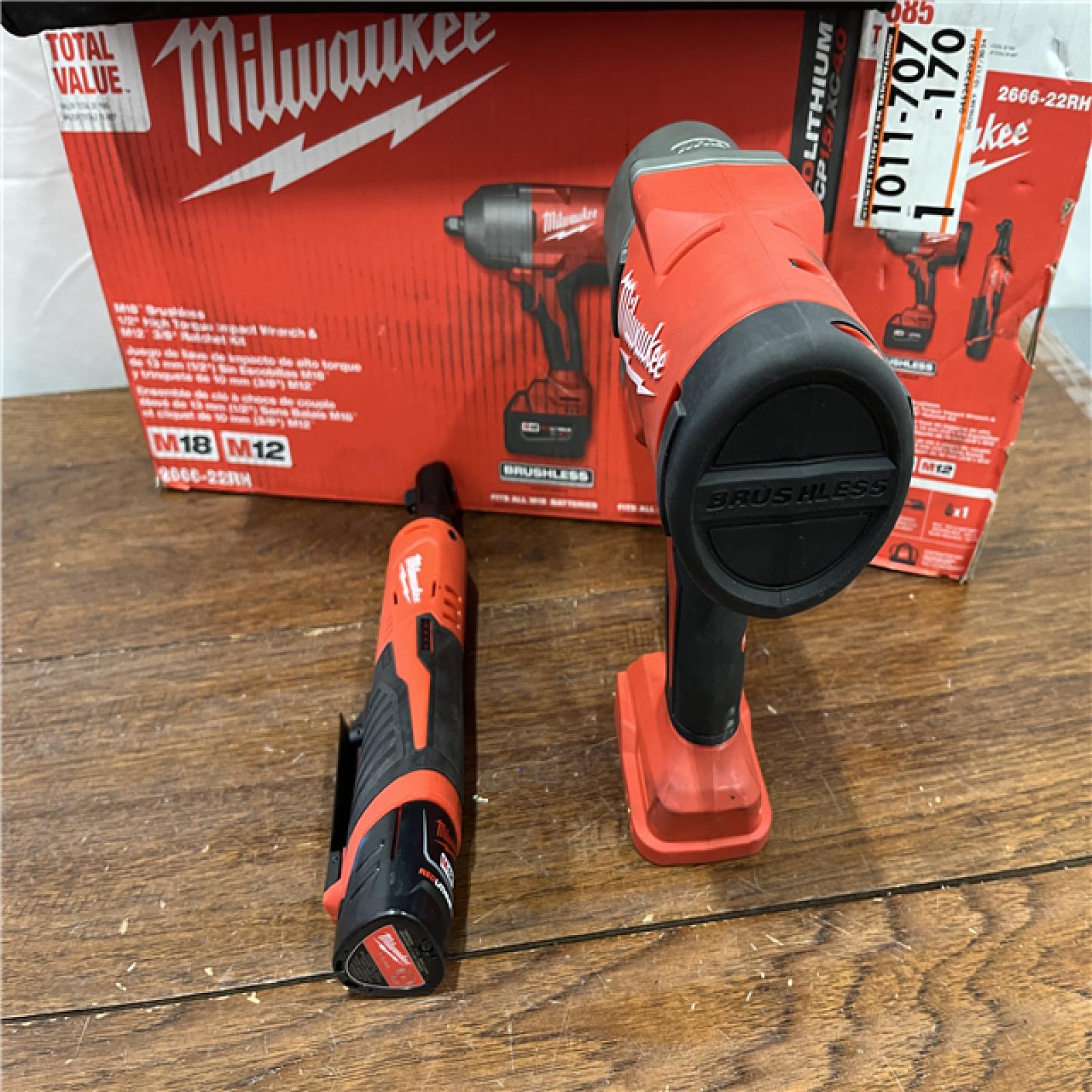 AS-ISM12/M18 12/18V Lithium-Ion Cordless 3/8 in. Ratchet and 1/2 in. High Torque Impact Wrench with Friction Ring Combo Kit