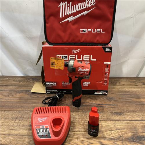 AS IS M12 FUEL SURGE 12V Lithium-Ion Brushless Cordless 1/4 in. Hex Impact Driver Compact Kit W/Two 2.0Ah Batteries, Bag