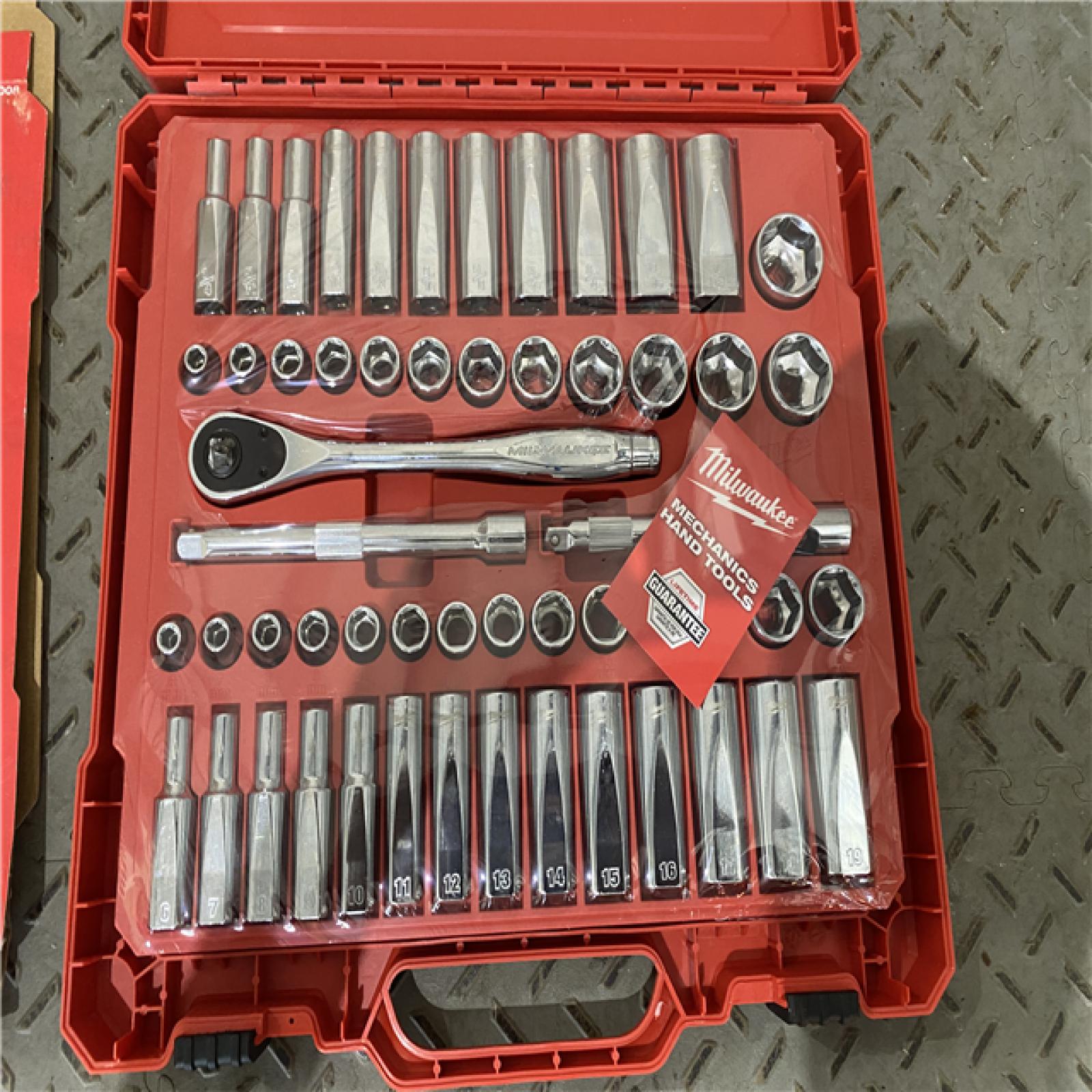 Houston location AS-IS Milwaukee 48-22-9008 3/8 in. Drive 56pc Ratchet & Socket Set (SAE & Metric)