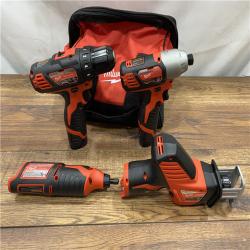 AS IS M12 12V Lithium-Ion Cordless 4-Tool Combo Kit with (2) Compact 1.5Ah Batteries and Charger