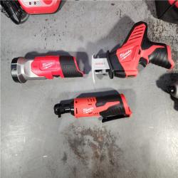 HOUSTON LOCATION - AS-IS (APPEARS LIKE NEW) MILWAUKEE M12 12V Lithium-Ion Cordless Combo Kit (5-Tool) with Two 1.5Ah Batteries, Charger & Tool Bag