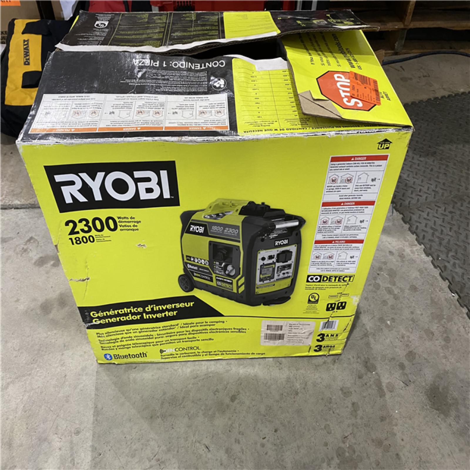 Houston location AS-IS RYOBI  2,300-Watt Recoil Start Bluetooth Super Quiet Gasoline Powered Digital Inverter Generator with CO Shutdown Sensor