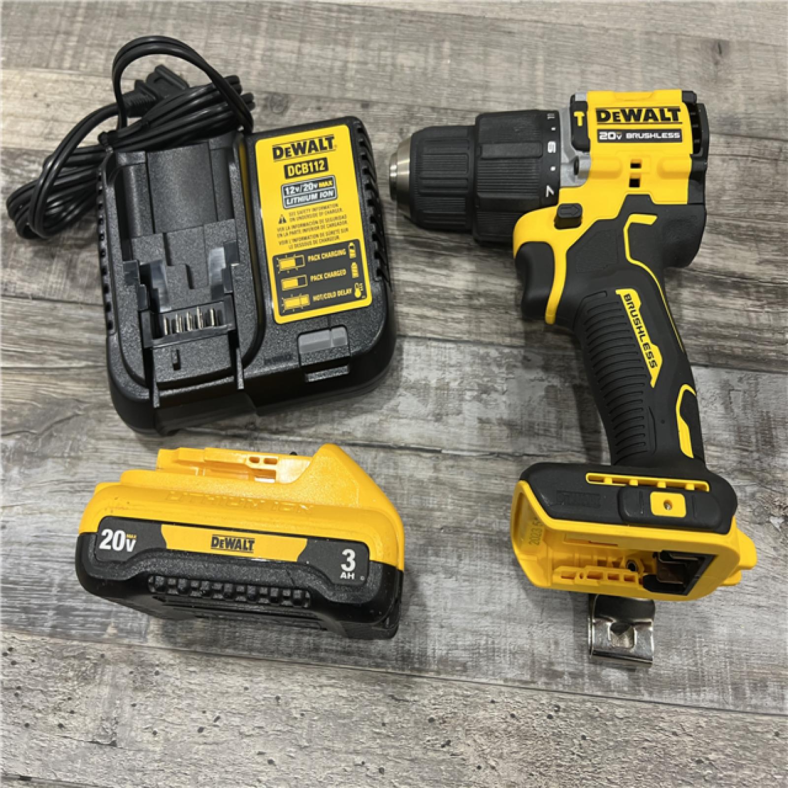 AS-IS DEWALT ATOMIC 20-Volt Lithium-Ion Cordless 1/2 in. Compact Hammer Drill with 3.0Ah Battery, Charger and Bag