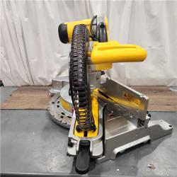 AS IS DEWALT 15 Amp Corded 12 in. Double Bevel Sliding Compound Miter Saw, Blade Wrench and Material Clamp