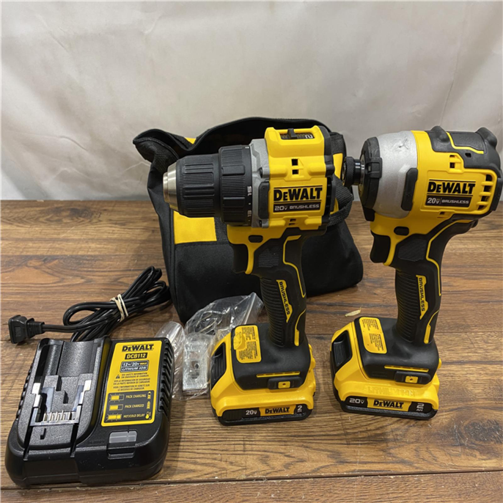 AS IS DEWALT ATOMIC 20-Volt MAX Lithium-Ion Cordless Combo Kit (2-Tool) with (2) 2.0Ah Batteries, Charger and Bag