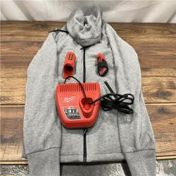 AS IS Milwaukee Tool Women's Small M12 12V Li-Ion Cordless Gray Heated Hoodie/Sweater Kit W/ (1) 2Ah Battery and Charger