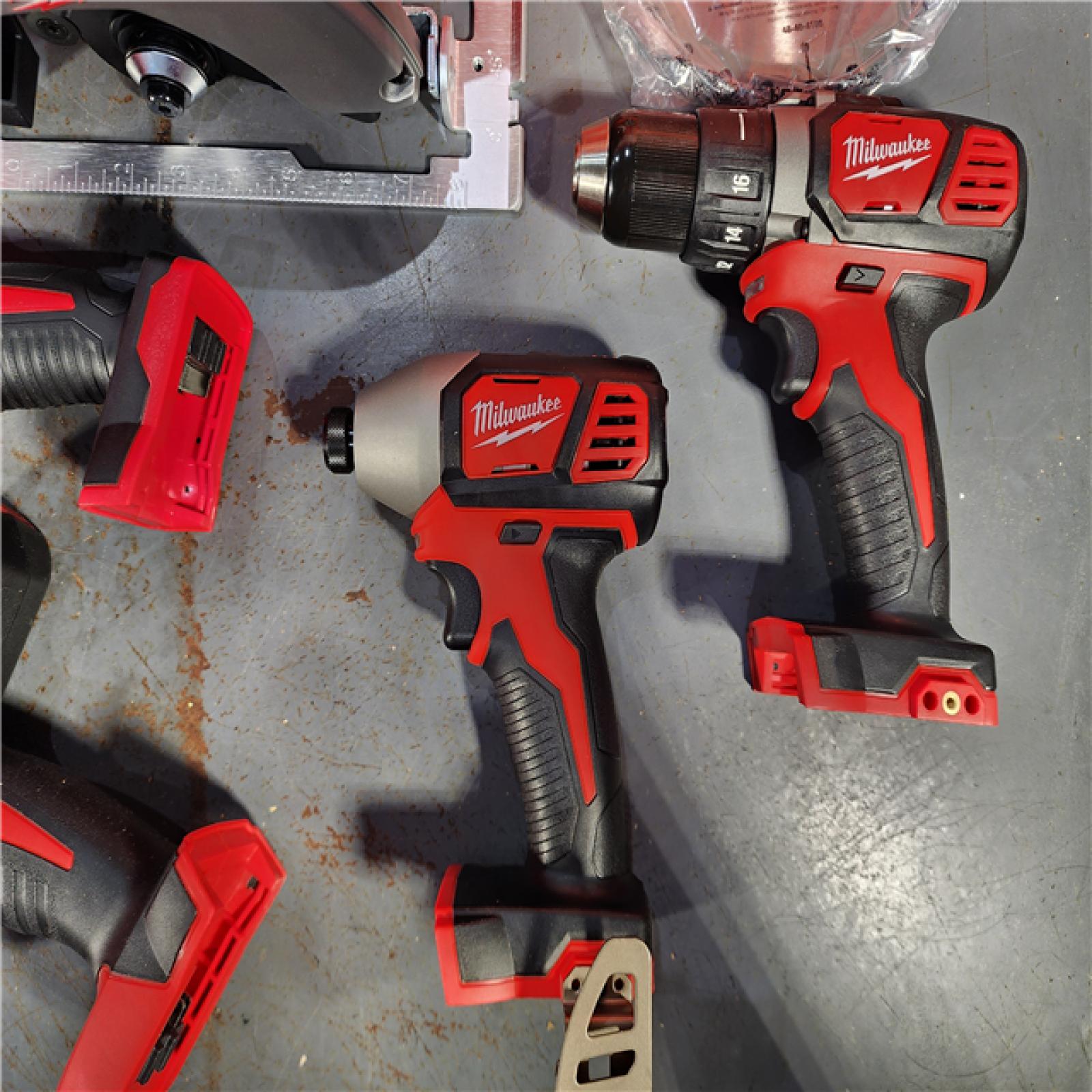 HOUSTON LOCATION - AS-IS (APPEARS LIKE NEW) Milwaukee M18 18-Volt Lithium-Ion Cordless Combo Tool Kit (5-Tool) with (1) 3.0Ah and (1) 1.5Ah Battery, (1) Charger, (1) Tool Bag