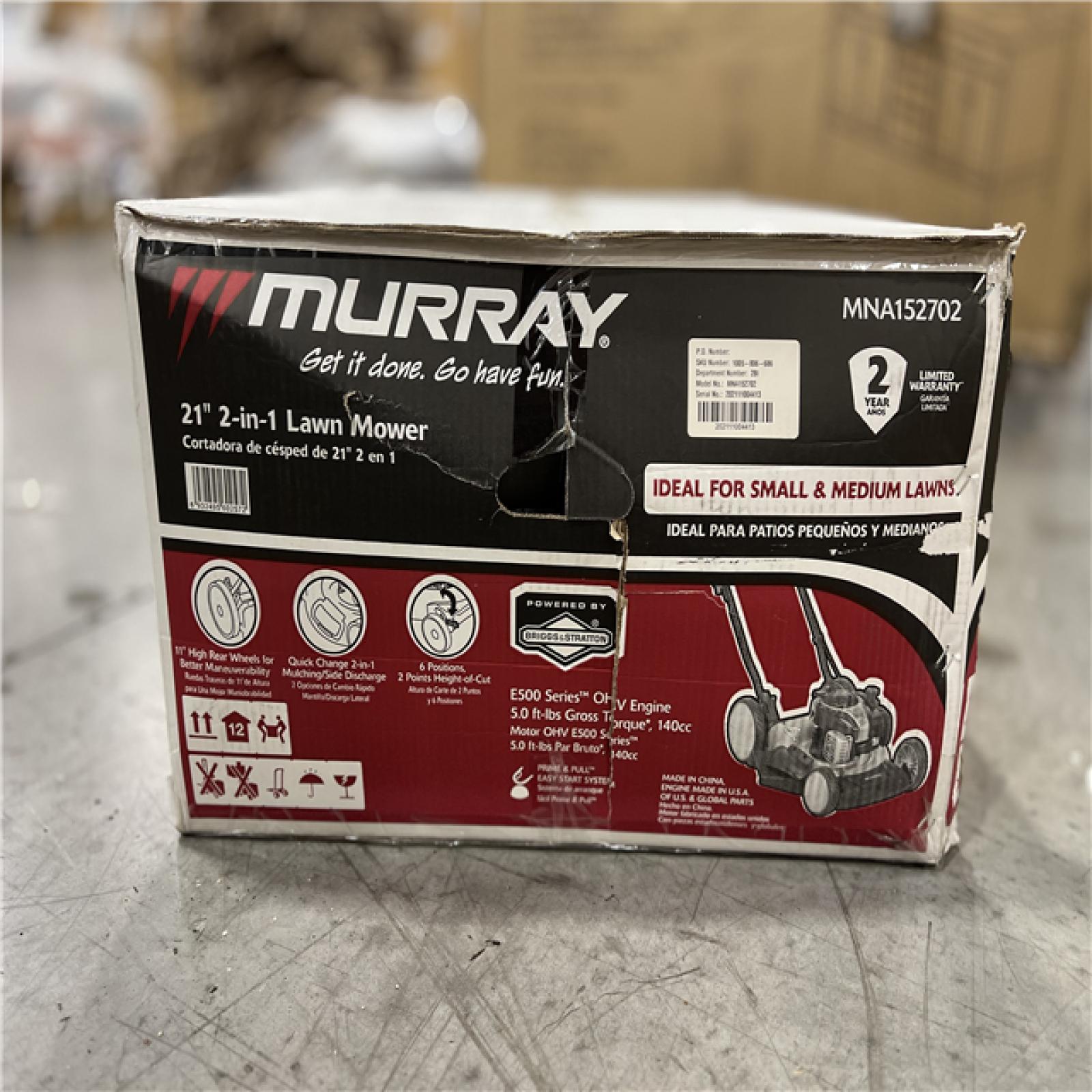 NEW! - Murray 21 in. 140 cc Briggs and Stratton Walk Behind Gas Push Lawn Mower with Height Adjustment and Prime 'N Pull Start