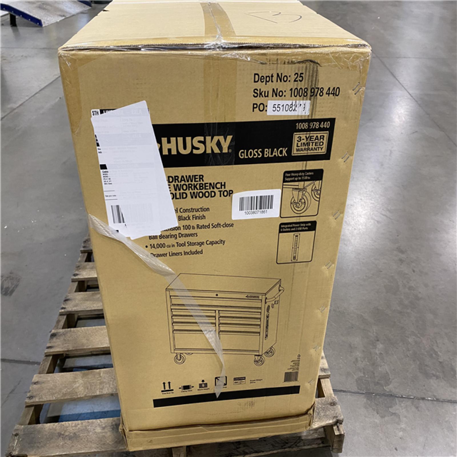 DALLAS LOCATION - NEW! Husky Tool Storage 46 in. W Gloss Black Mobile Workbench Cabinet