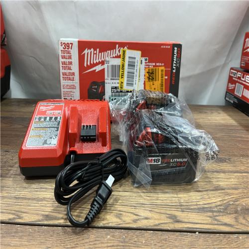 AS-IS Milwaukee M18 18-Volt Lithium-Ion XC Starter Kit with Two 5.0Ah Batteries / Charger (48-59-1852B)