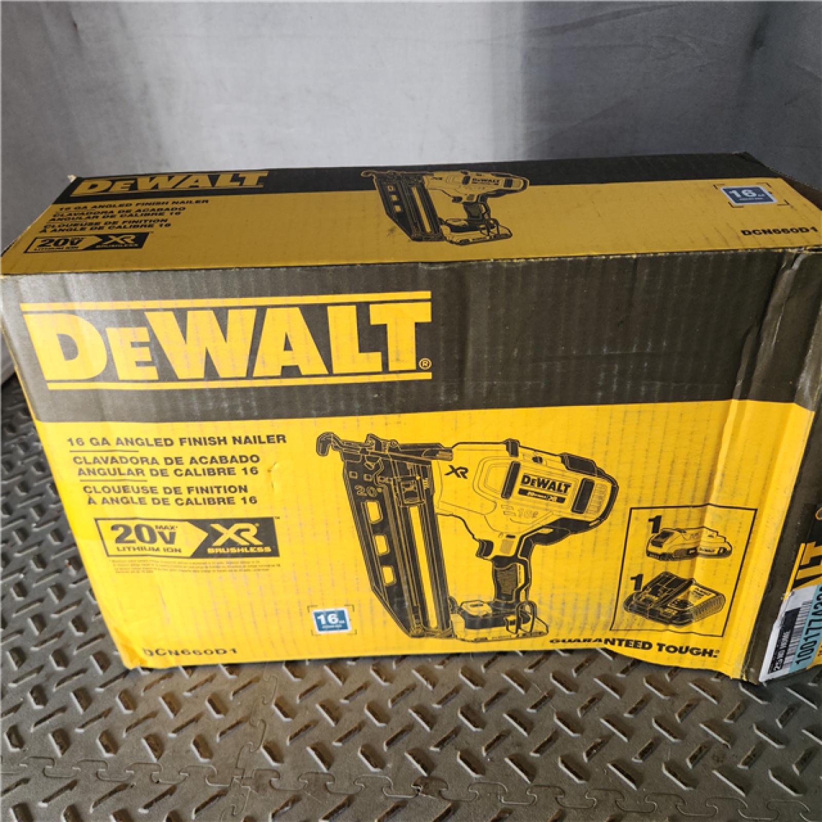 Houston location AS-IS DeWalt DCN660D1 20V 16 Gauge Cordless Angled Finish Nailer Kit W/ 2Ah Battery