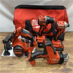 AS IS Milwaukee M18 18-Volt Lithium-Ion Brushless Cordless Combo Kit (4-Tool) with 2-Batteries, 1-Charger and Tool Bag