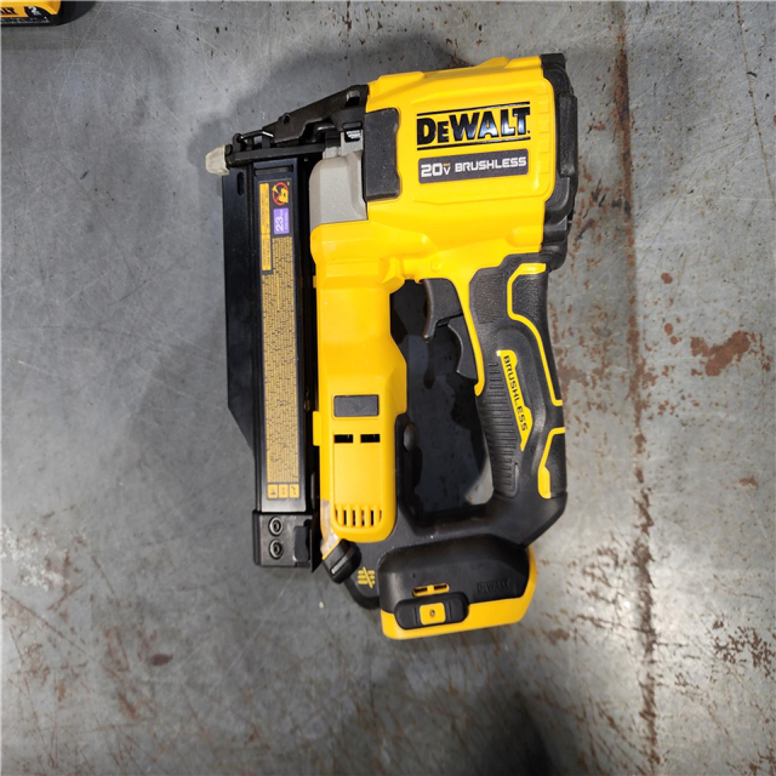 HOUSTON LOCATION - AS-IS DEWALT ATOMIC 20V MAX Lithium Ion Cordless 23 Gauge Pin Nailer Kit with 3.0Ah Battery and Charger