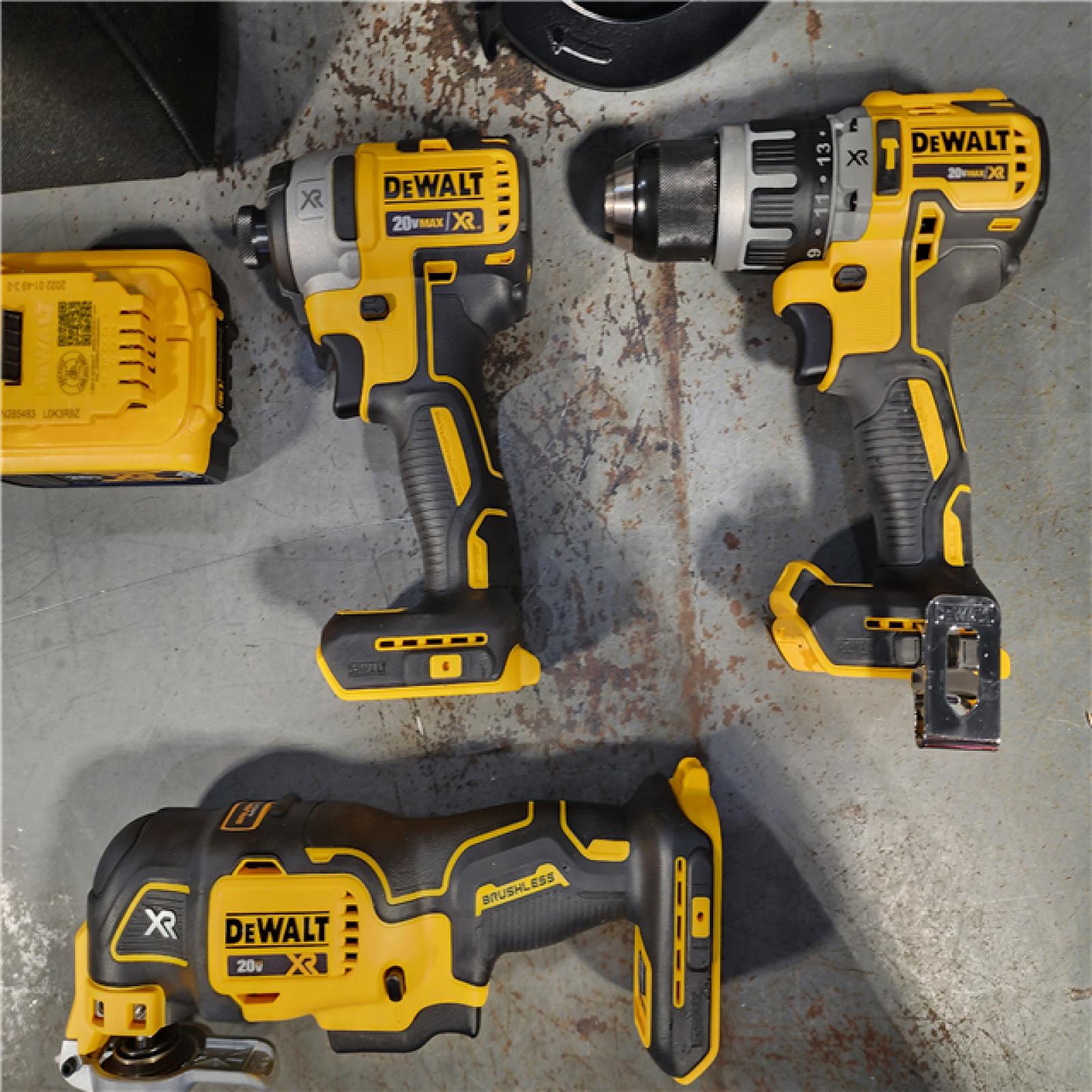 HOUSTON LOCATION - AS-IS DEWALT 20V Maximum Lithium-Ion Cordless 4 Tool Combo Kit with 4Ah Battery, 2Ah Battery, Charger, and Bag