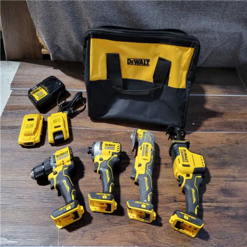 CALIFORNIA USED DEWALT 20 MAX V BRUSHLESS 4-TOOL COMBO KIT (2 BATTERIES, 1 CHARGER, AND BAG INCLUDED)