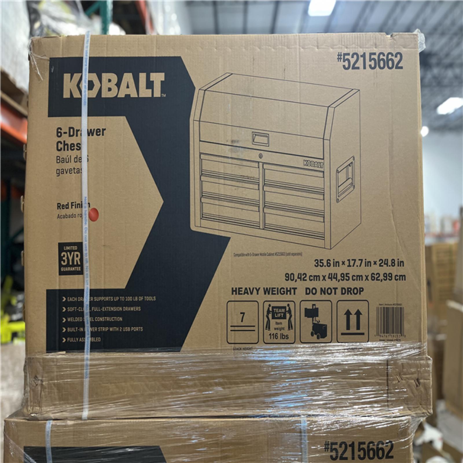 DALLAS LOCATION - NEW! Kobalt 36-in W x 18-in H 6-Drawer Steel Tool Chest (Red) PALLET- (6 UNITS)