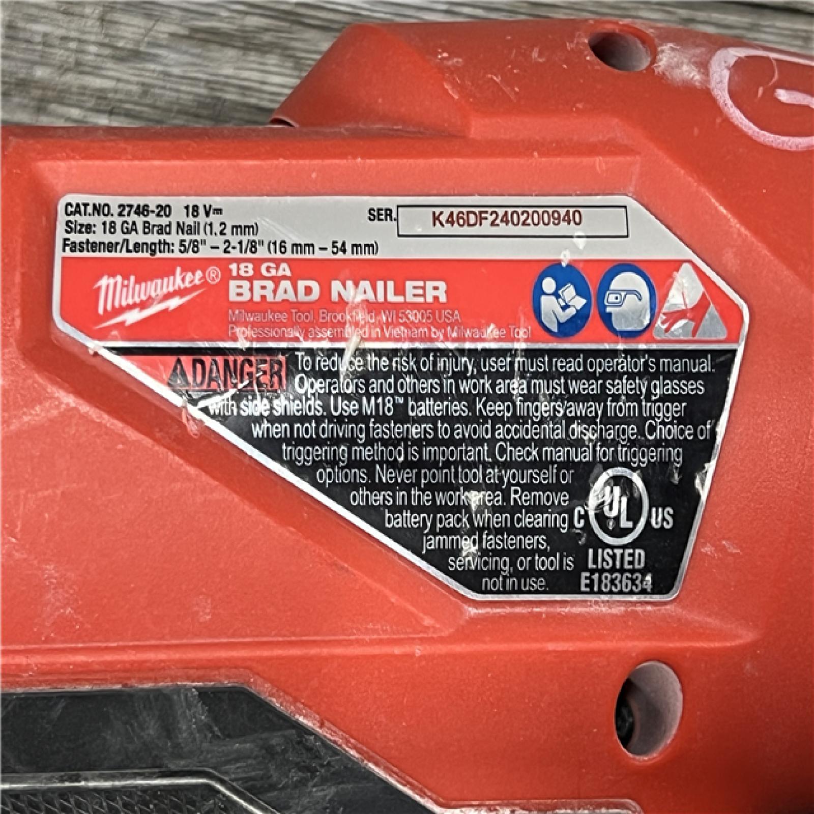 AS-IS Milwaukee M18 Fuel 18V Brushless 18-Gauge Brad Nailer 2746-20 (Bare Tool)