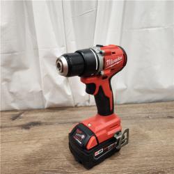 AS-IS Milwaukee  M18 18-Volt Lithium-Ion Brushless Cordless 1/2 in. Compact Drill/Driver with M18 5.0Ah Battery and Charger