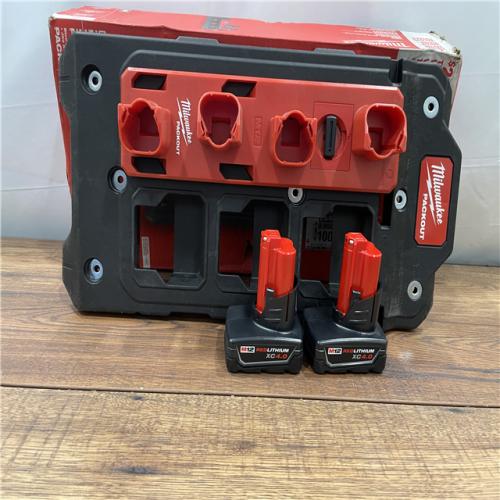 AS-IS Milwaukee M12 12V Lithium-Ion XC Extended Capacity 4.0 Ah Battery 2-Pack W/PACKOUT Compact Wall Plate & M12 Battery Rack