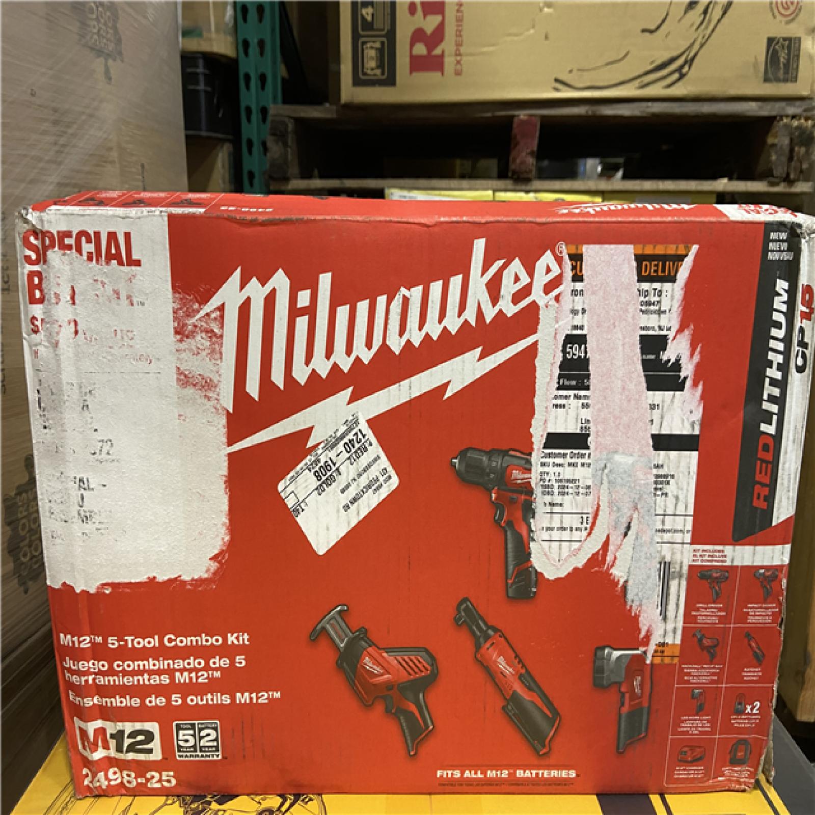 NEW! MILWAUKEE M12 12V Lithium-Ion Cordless Combo Kit (5-Tool) with Two 1.5Ah Batteries, Charger & Tool Bag