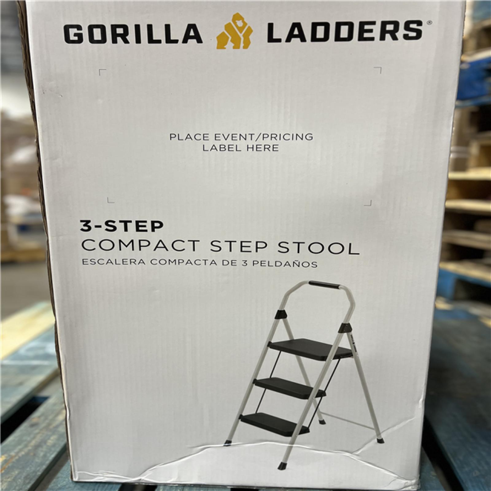 NEW! - Gorilla Ladders 3-Step Compact Steel Step Stool with 225 lb. Load Capacity Type II Duty Rating (8ft. Reach Height) - (10 UNITS)