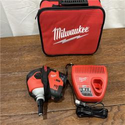 AS-IS Milwaukee M12 12-Volt Lithium-Ion Cordless Palm Nailer Kit with One 1.5Ah Battery, Charger and Tool Bag