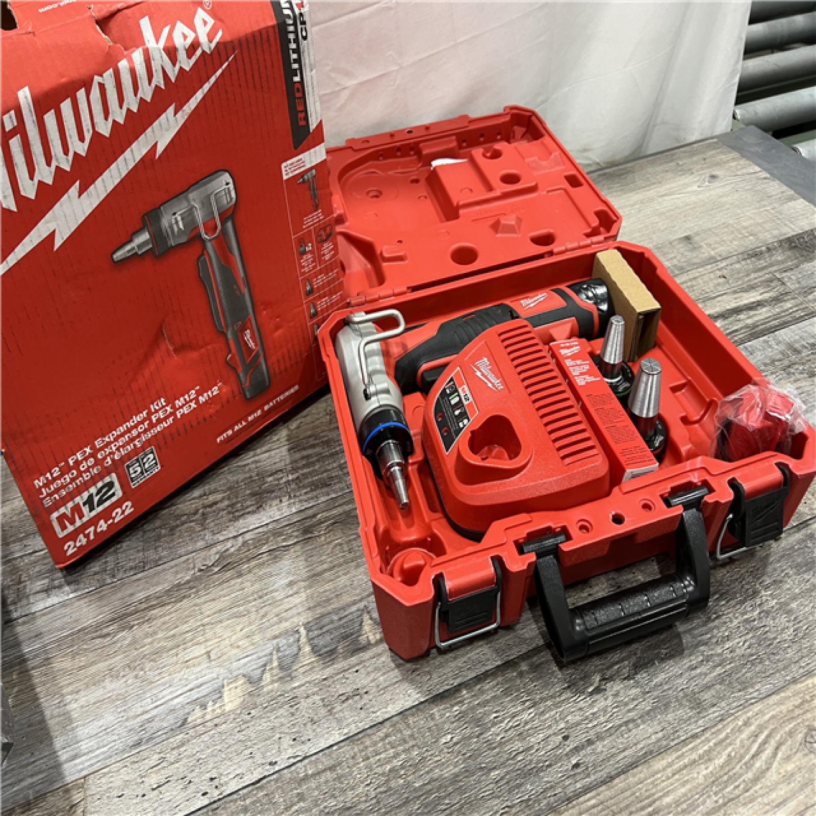 AS-IS MILWAUKEE M12 12-Volt Lithium-Ion Cordless PEX Expansion Tool Kit with (2) 1.5 Ah Batteries, (3) Expansion Heads and Hard Case