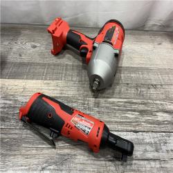 AS-IS MILWAUKEE M12/M18 12/18V Lithium-Ion Cordless 3/8 in. Ratchet and 1/2 in. High Torque Impact Wrench with Friction Ring Combo Kit