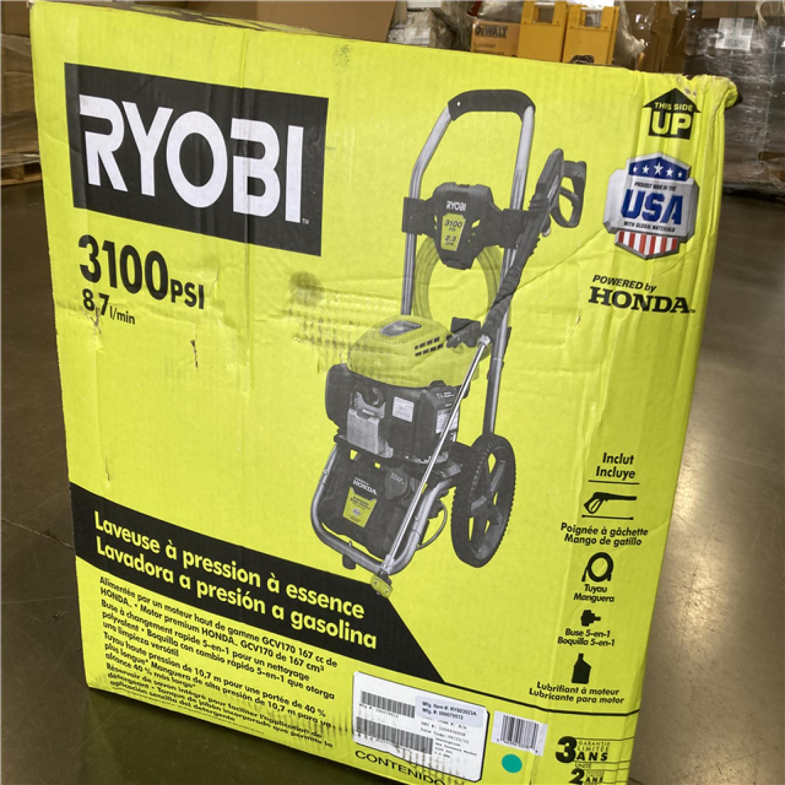 NEW! -  RYOBI 3100 PSI 2.3 GPM Cold Water Gas Pressure Washer with Honda GCV167 Engine