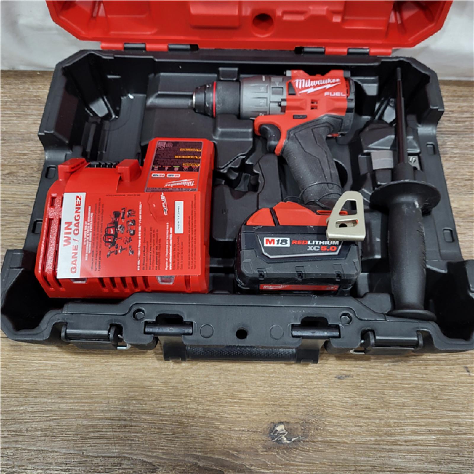 AS-IS Milwaukee 2904-22 Hammer Drill Driver Kit with Batteries  Charger & Tool Case  Red