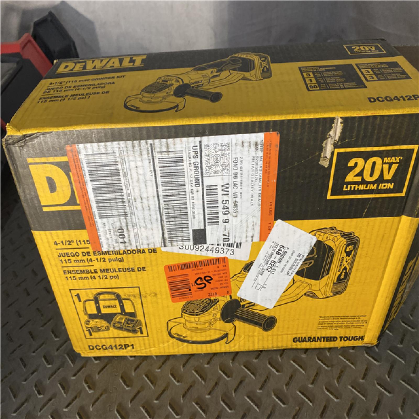 Houston location AS-IS DEWALT 20V MAX Cordless 4.5 in. - 5 in. Grinder, (1) 20V 5.0Ah Battery, and Charger