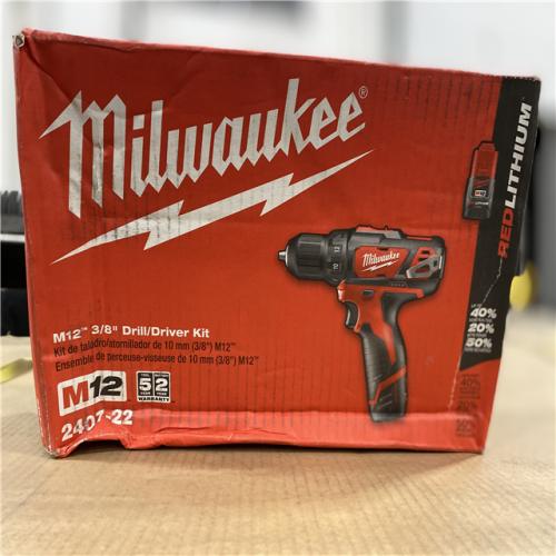 NEW! - Milwaukee M12 12V Lithium-Ion Cordless 3/8 in. Drill/Driver Kit with Two 1.5 Ah Batteries, Charger and Tool Bag