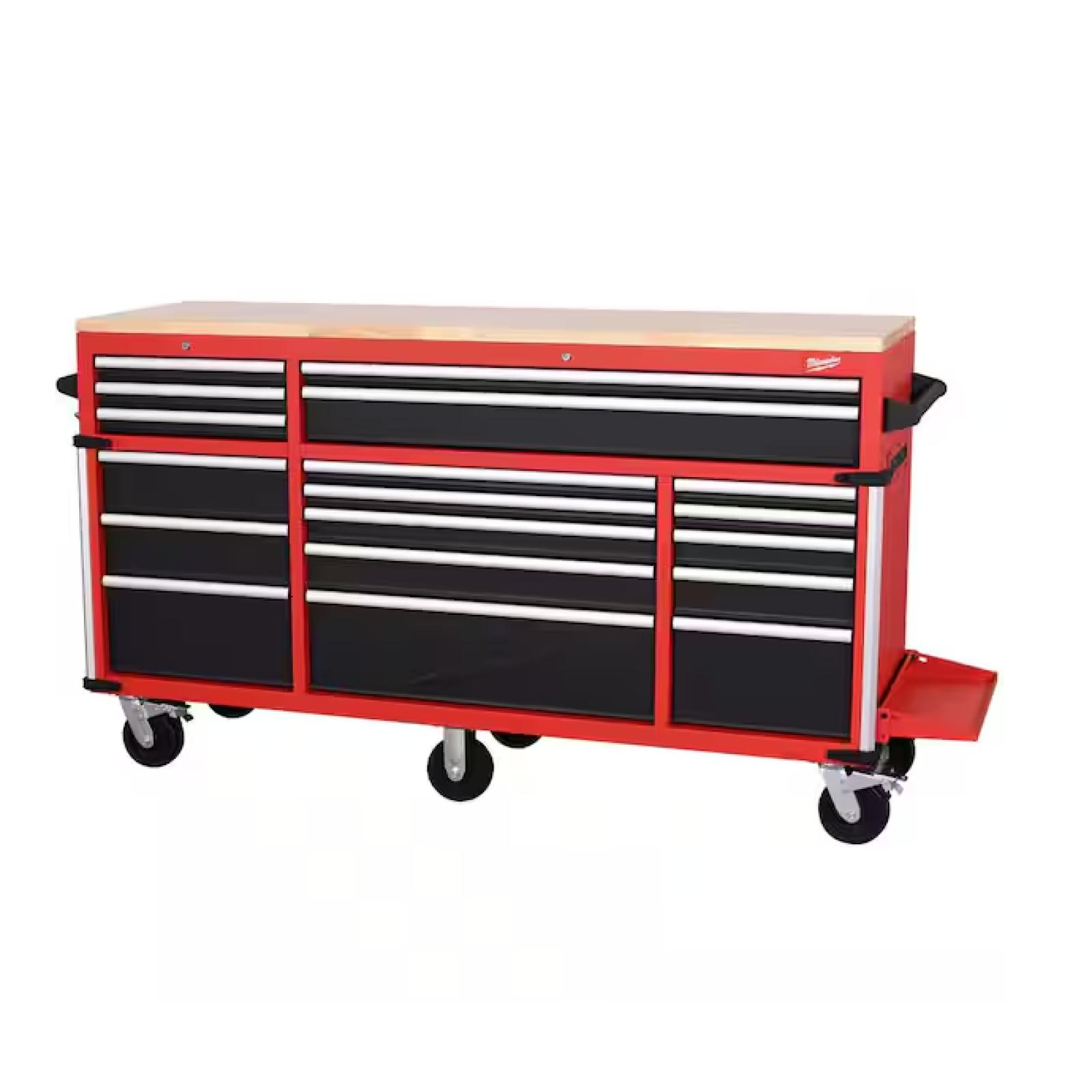 DALLAS LOCATION - Milwaukee High Capacity 72 in. W x 22 in. D 18-Drawer Mobile Workbench with Solid Wood Top