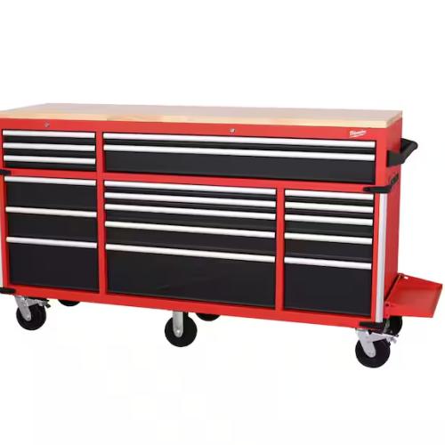 DALLAS LOCATION - Milwaukee High Capacity 72 in. W x 22 in. D 18-Drawer Mobile Workbench with Solid Wood Top