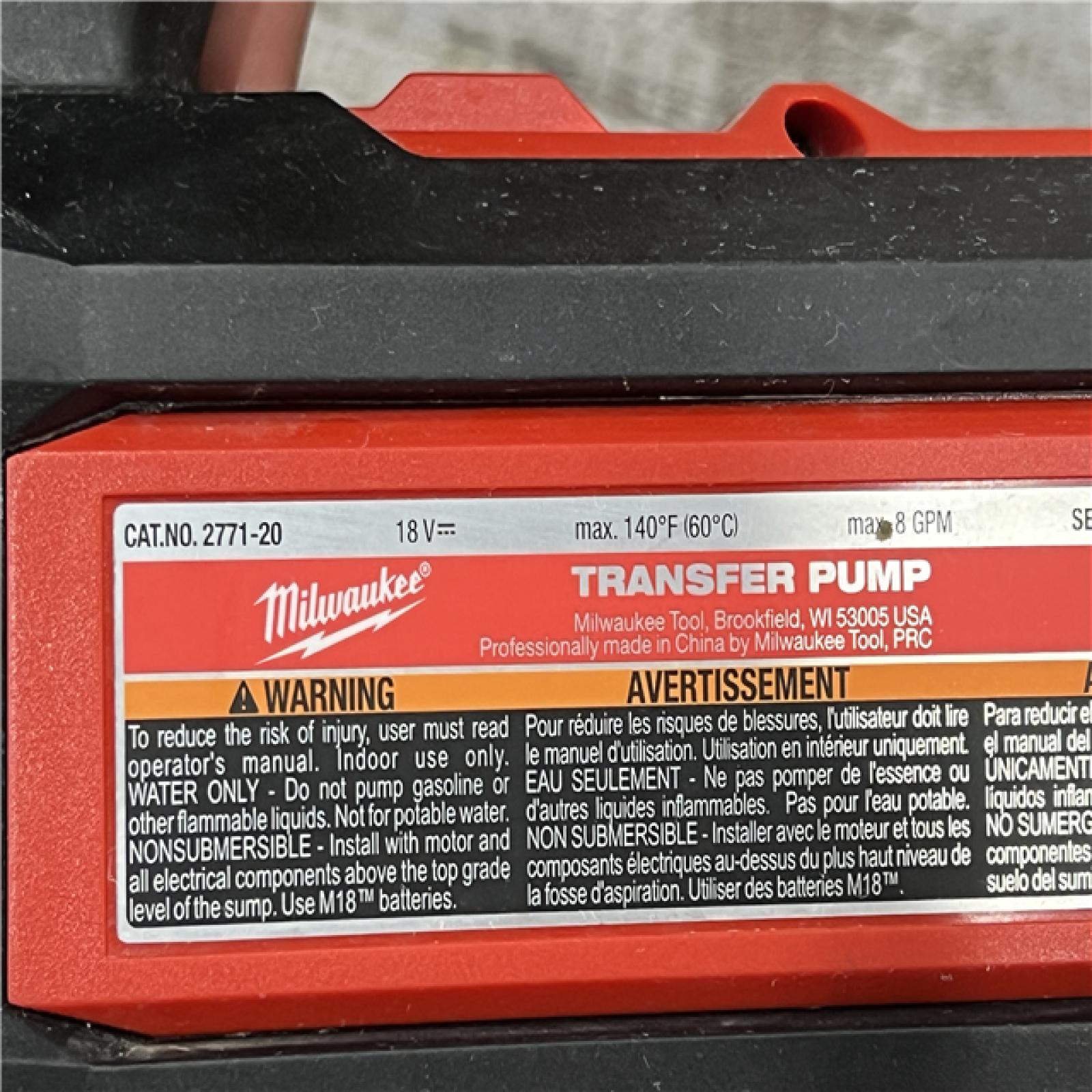 AS-IS MILWAUKEE M18 18-Volt 1/4 HP Lithium-Ion Cordless Transfer Pump (Tool Only)