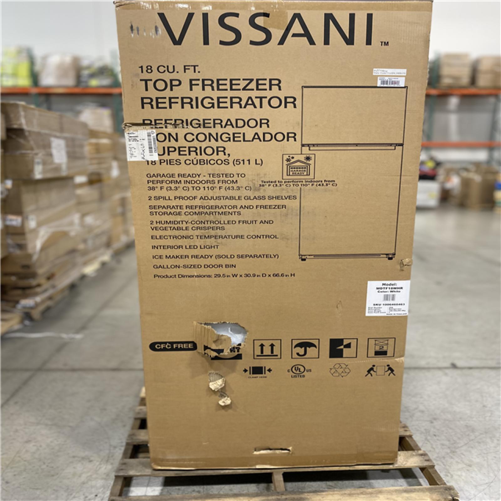 DALLAS LOCATION - Vissani 18 cu. ft. Top Freezer Refrigerator DOE in White