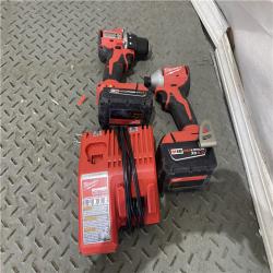 Houston location AS-IS MILWAUKEE M18 18V Lithium-Ion Brushless Cordless Compact Drill/Impact Combo Kit (2-Tool) W/(2) 2.0 Ah Batteries, Charger & Bag