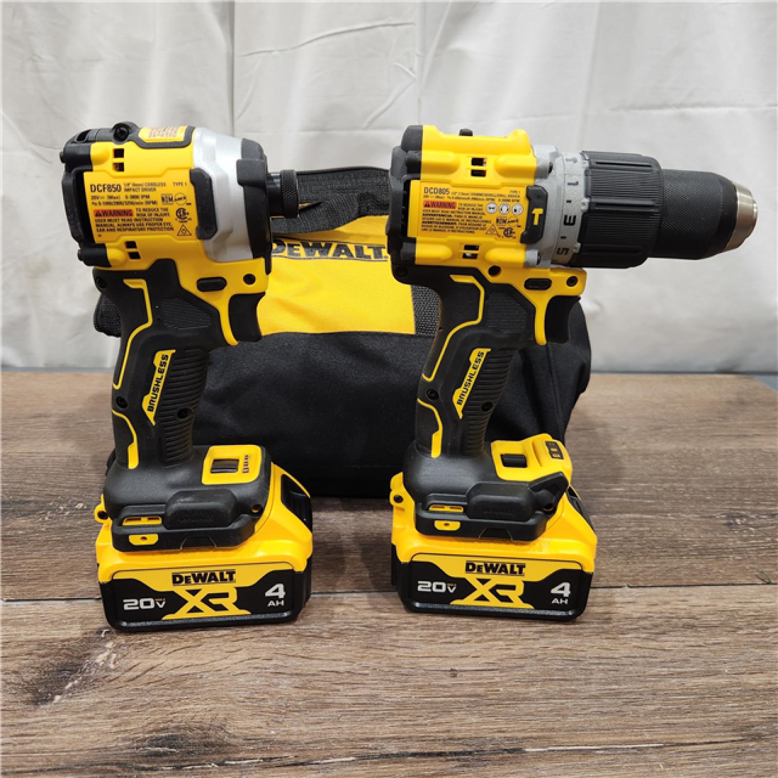 AS IS DEWALT 20V MAX XR Hammer Drill and ATOMIC Impact Driver 2 Tool Cordless Combo Kit with (2) 4.0Ah Batteries, Charger, and Bag