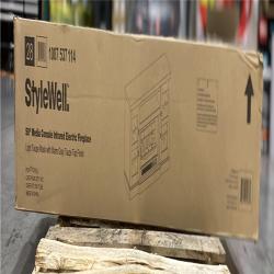 DALLAS LOCATION - StyleWell Chelsea 58 in. Freestanding Electric Fireplace TV Stand in Light Taupe Ash Grain w/ Charcoal Top