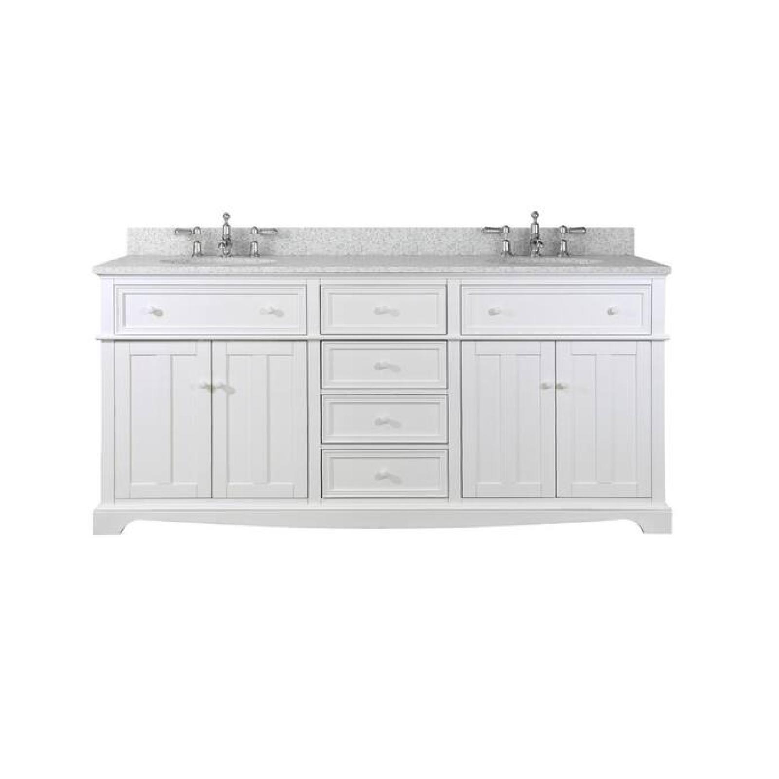 DALLAS LOCATION - Home Decorators Collection Fremont 72 in. Double Vanity in White with Granite Vanity Top in Grey with White Basin