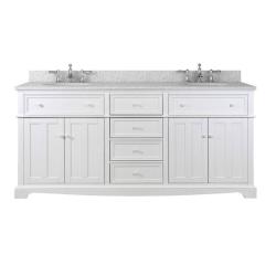 DALLAS LOCATION - Home Decorators Collection Fremont 72 in. Double Vanity in White with Granite Vanity Top in Grey with White Basin