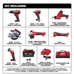 NEW! - Milwaukee M18 18-Volt Lithium-Ion Cordless Combo Kit 7-Tool with 2-Batteries, Charger and Tool Bag