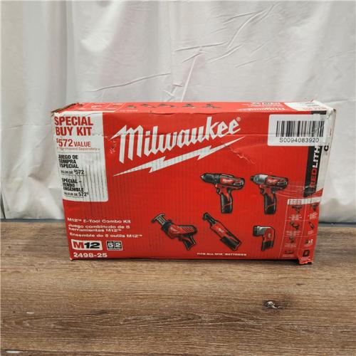 AS-IS MILWAUKEE M12 12V Lithium-Ion Cordless Combo Kit (5-Tool) with Two 1.5Ah Batteries, Charger & Tool Bag