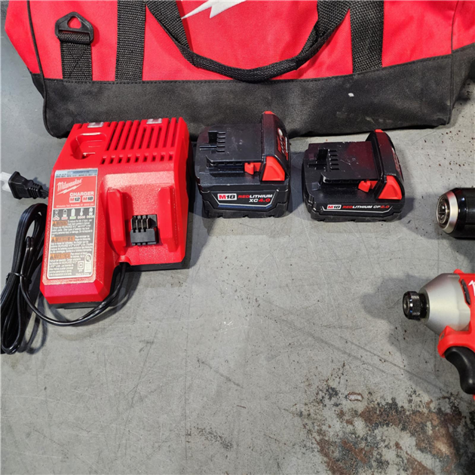 HOUSTON LOCATION - AS-IS MILWAUKEE 4 TOOL COMBO KIT W/ (2) BATTERY & CHARGER