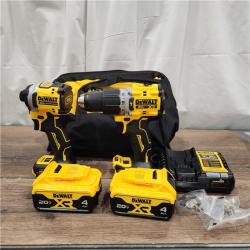 AS IS DEWALT 20V MAX XR Hammer Drill and ATOMIC Impact Driver 2 Tool Cordless Combo Kit with (2) 4.0Ah Batteries, Charger, and Bag