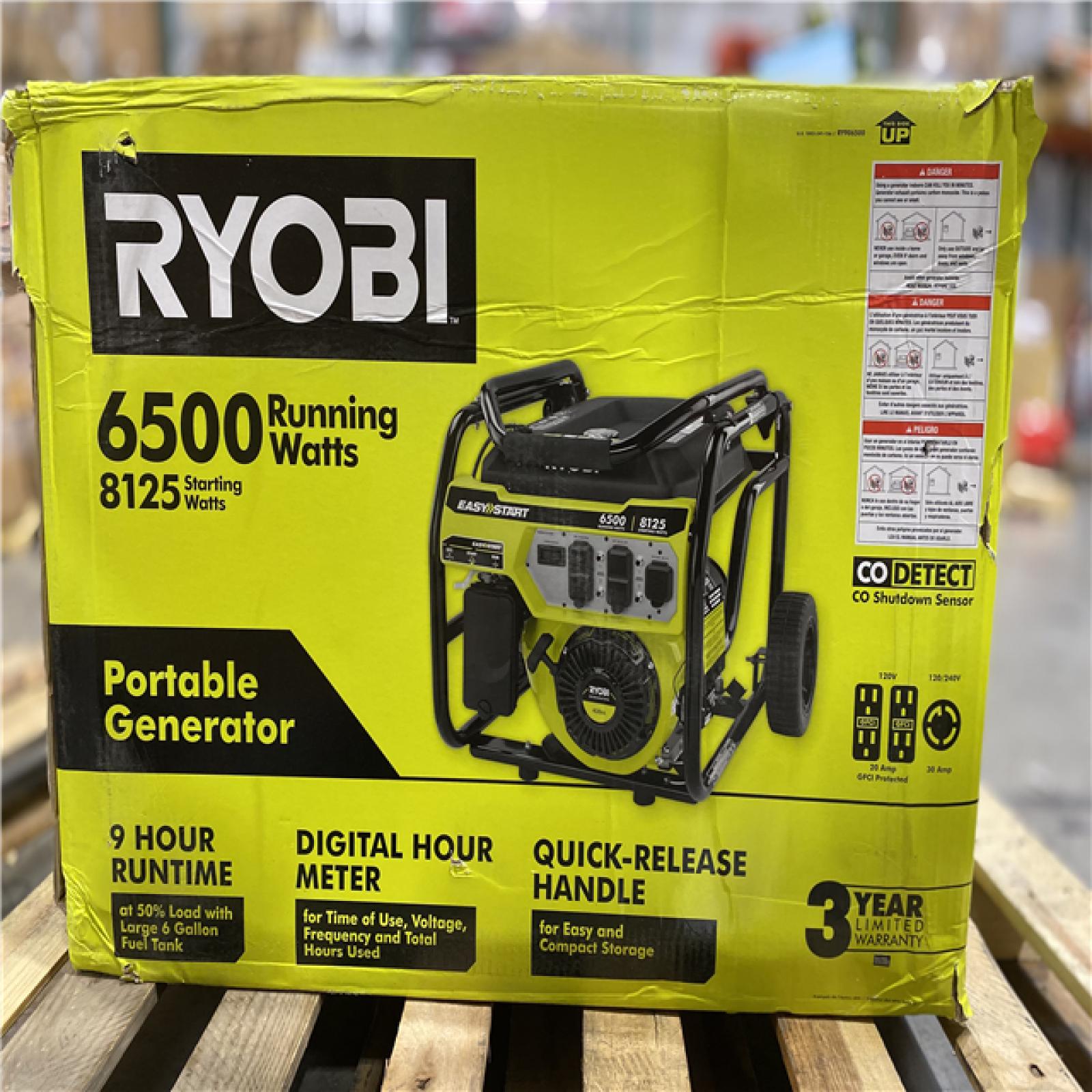 DALLAS LOCATION -RYOBI 6,500-Watt Gasoline Powered Portable Generator with CO Shutdown Sensor