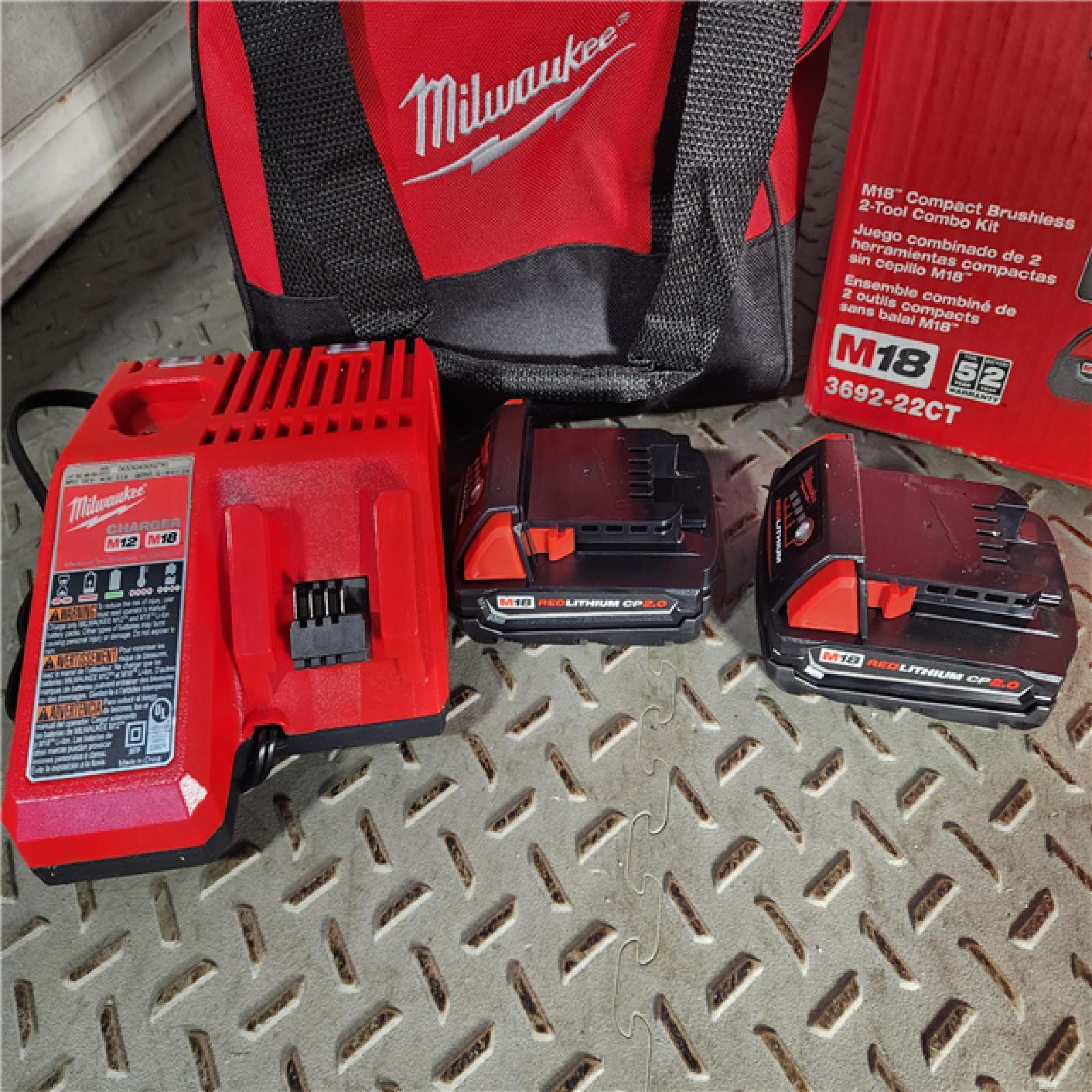 HOUSTON LOCATION - AS-IS (APPEARS LIKE NEW) M18 18V Lithium-Ion Brushless Cordless Compact Drill/Impact Combo Kit (2-Tool) W/(2) 2.0 Ah Batteries, Charger & Bag